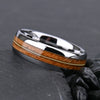 Minimalist Curved Tungsten Steel Ring With Guitar Fretboard Wood Inlay And Gold Electroplated Geometric Design