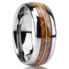 Minimalist Curved Tungsten Steel Ring With Guitar Fretboard Wood Inlay And Gold Electroplated Geometric Design