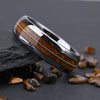 Minimalist Curved Tungsten Steel Ring With Guitar Fretboard Wood Inlay And Gold Electroplated Geometric Design