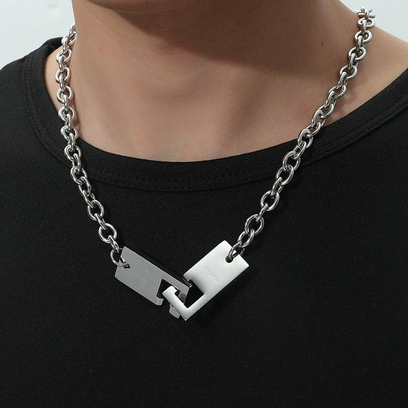 Minimalist Dark Style Hip Hop Pendant Necklace Stainless Steel Geometric Electroplating Ochain