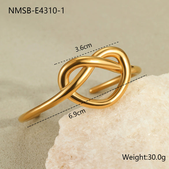 Minimalist Design Stainless Steel Bracelet Plated With Gold Geometric Knotted Intertwined Hand Jewelry