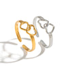 Minimalist Double Heart Hollow Open Ring For Women Pvd Gold Plated Stainless Steel Jewelry