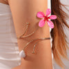 Minimalist Electroplated Alloy Open Cuff Bracelet With Enamel Floral Pattern Details
