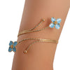 Minimalist Electroplated Alloy Open Cuff Bracelet With Enamel Floral Pattern Details