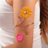 Minimalist Electroplated Alloy Open Cuff Bracelet With Enamel Floral Pattern Details