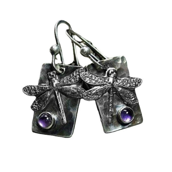 Minimalist Electroplated Metal Dragonfly Rectangular Earrings Insect Pattern Fashion Jewelry