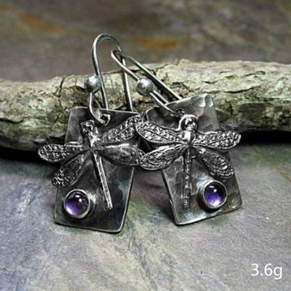 Minimalist Electroplated Metal Dragonfly Rectangular Earrings Insect Pattern Fashion Jewelry