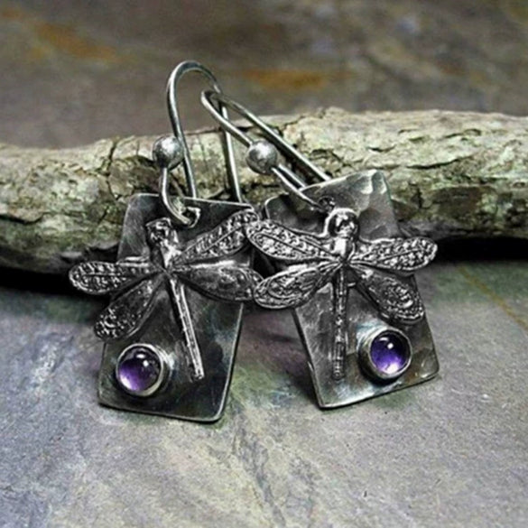 Minimalist Electroplated Metal Dragonfly Rectangular Earrings Insect Pattern Fashion Jewelry