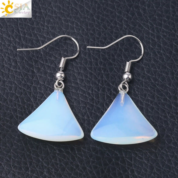 Minimalist Fan Shaped Natural Stone Drop Earrings With Copper Fishhook For Women Multicolor Fashion Jewelry