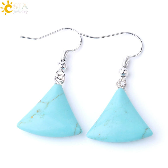 Minimalist Fan Shaped Natural Stone Drop Earrings With Copper Fishhook For Women Multicolor Fashion Jewelry