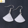 Minimalist Fan Shaped Natural Stone Drop Earrings With Copper Fishhook For Women Multicolor Fashion Jewelry