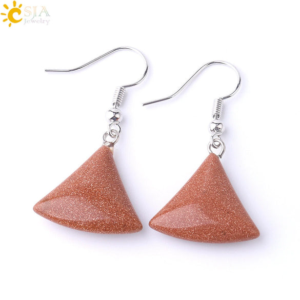 Minimalist Fan Shaped Natural Stone Drop Earrings With Copper Fishhook For Women Multicolor Fashion Jewelry
