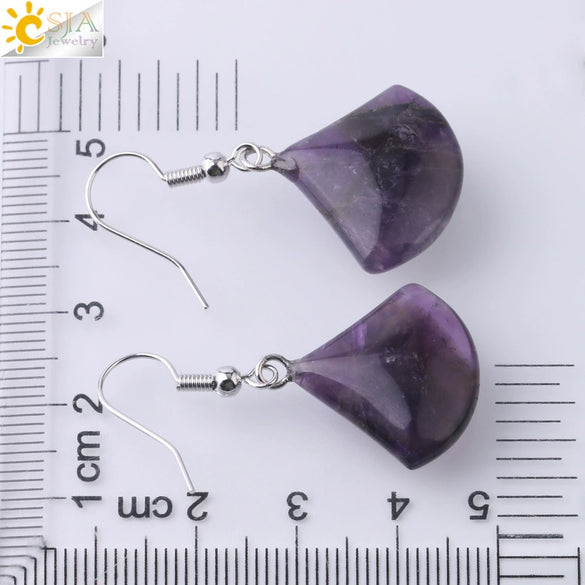 Minimalist Fan Shaped Natural Stone Drop Earrings With Copper Fishhook For Women Multicolor Fashion Jewelry