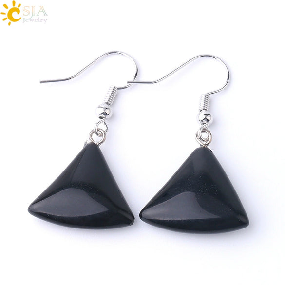 Minimalist Fan Shaped Natural Stone Drop Earrings With Copper Fishhook For Women Multicolor Fashion Jewelry