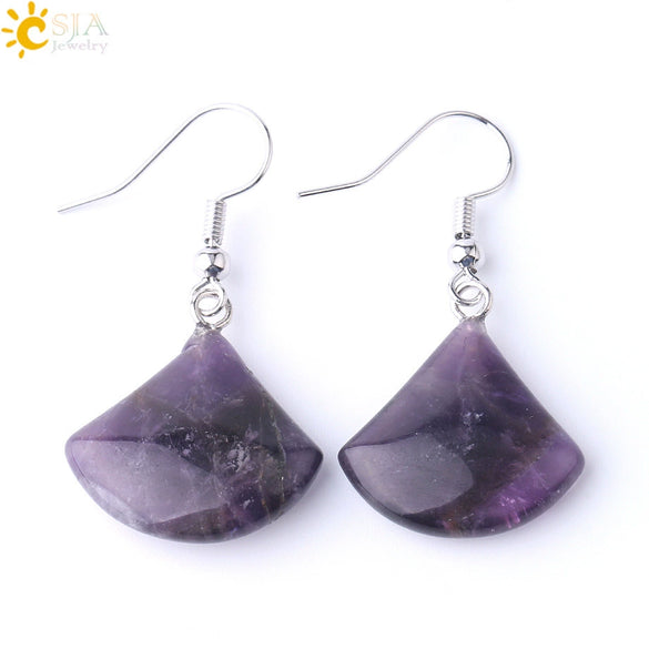Minimalist Fan Shaped Natural Stone Drop Earrings With Copper Fishhook For Women Multicolor Fashion Jewelry