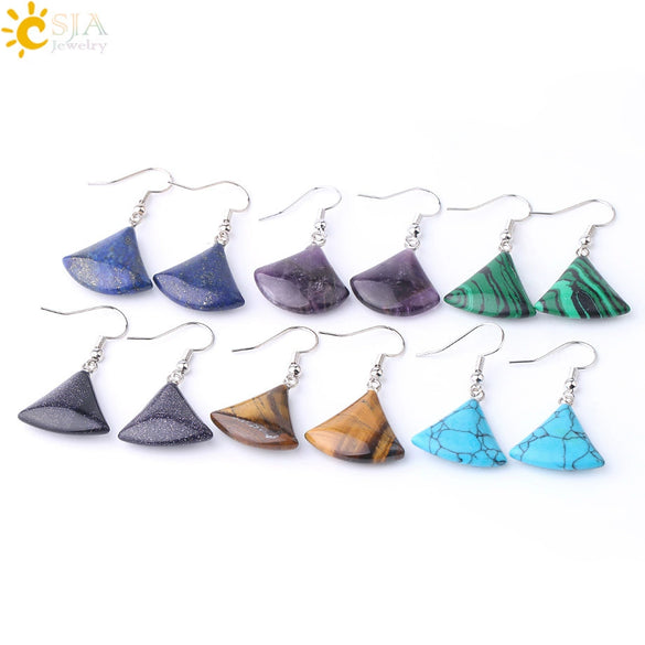 Minimalist Fan Shaped Natural Stone Drop Earrings With Copper Fishhook For Women Multicolor Fashion Jewelry