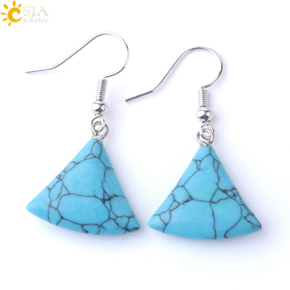Minimalist Fan Shaped Natural Stone Drop Earrings With Copper Fishhook For Women Multicolor Fashion Jewelry