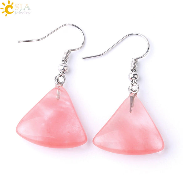 Minimalist Fan Shaped Natural Stone Drop Earrings With Copper Fishhook For Women Multicolor Fashion Jewelry