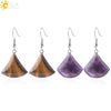 Minimalist Fan Shaped Natural Stone Drop Earrings With Copper Fishhook For Women Multicolor Fashion Jewelry