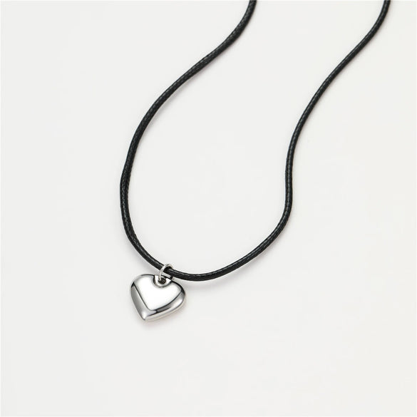 Minimalist Fashion Stainless Steel Necklace With Peach Heart Pendant 18K Gold Plated Oil Wax Rope Chain Jewelry For Women