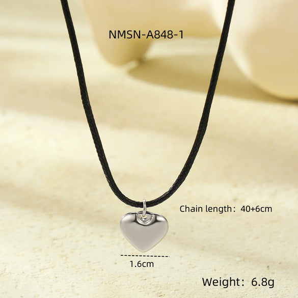 Minimalist Fashion Stainless Steel Necklace With Peach Heart Pendant 18K Gold Plated Oil Wax Rope Chain Jewelry For Women