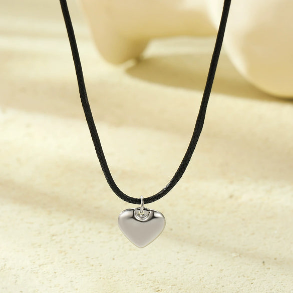 Minimalist Fashion Stainless Steel Necklace With Peach Heart Pendant 18K Gold Plated Oil Wax Rope Chain Jewelry For Women
