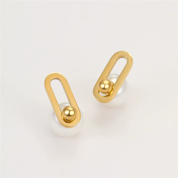 Minimalist Fashion Women's Imitation Pearl Stainless Steel Geometric Earrings With Electroplating