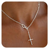 Minimalist Figure Eight Cross Necklace For Women Copper Geometric Pendant Clavicle Chain With Zircon Inlay And Electroplated Finish