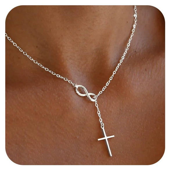 Minimalist Figure Eight Cross Necklace For Women Copper Geometric Pendant Clavicle Chain With Zircon Inlay And Electroplated Finish