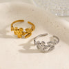 Minimalist Floral Stainless Steel Adjustable Ring For Women With Gold Tone Electroplated Finish