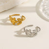 Minimalist Floral Stainless Steel Adjustable Ring For Women With Gold Tone Electroplated Finish
