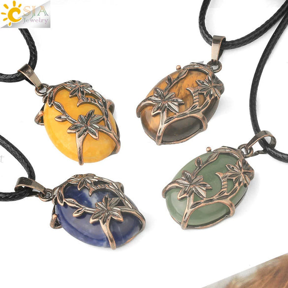 Minimalist Flower Pendant Necklace With Natural Stone And Crystal On Wax Rope Plated Bronze Jewelry For Women