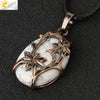 Minimalist Flower Pendant Necklace With Natural Stone And Crystal On Wax Rope Plated Bronze Jewelry For Women