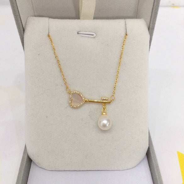 Minimalist Freshwater Pearl And Copper Pendant Jewelry Set With Droplet And Rice Shape Pearls