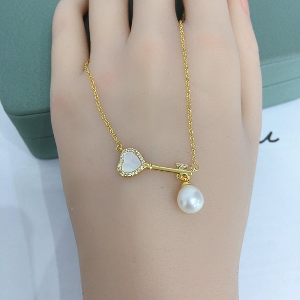 Minimalist Freshwater Pearl And Copper Pendant Jewelry Set With Droplet And Rice Shape Pearls