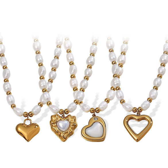 Minimalist Freshwater Pearl Beaded Women's Necklace 316L Stainless Steel Electroplating