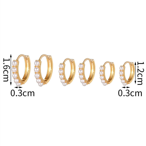 Minimalist Freshwater Pearl Earrings Set Copper Electroplated Geometric Design Jewelry For Women
