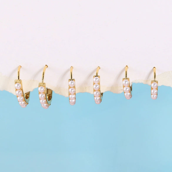 Minimalist Freshwater Pearl Earrings Set Copper Electroplated Geometric Design Jewelry For Women