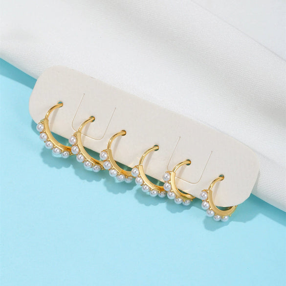 Minimalist Freshwater Pearl Earrings Set Copper Electroplated Geometric Design Jewelry For Women