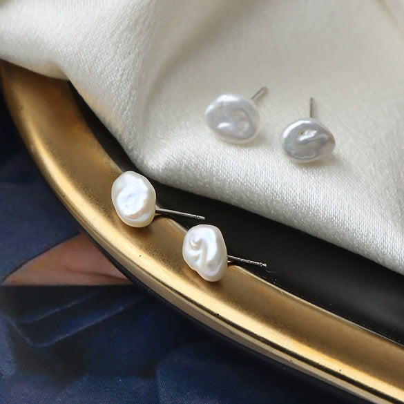 Minimalist Freshwater Pearl Earrings With S925 Silver Needle And Special Shape