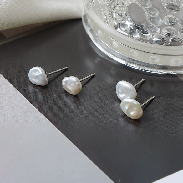 Minimalist Freshwater Pearl Earrings With S925 Silver Needle And Special Shape
