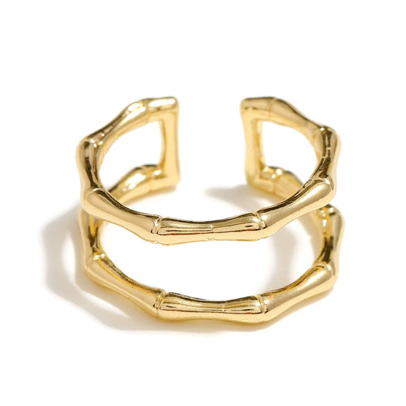 Minimalist Geometric Alloy Double Layer Adjustable Open Ring Bamboo Joint Style Fashion Ring For Unisex