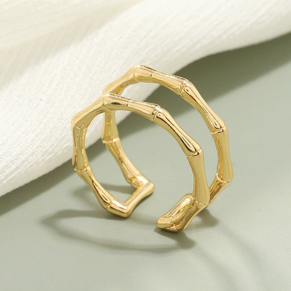 Minimalist Geometric Alloy Double Layer Adjustable Open Ring Bamboo Joint Style Fashion Ring For Unisex