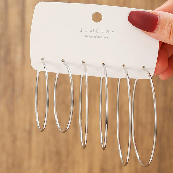 Minimalist Geometric Alloy Hoop Earring Set With Electroplating For Women