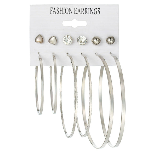 Minimalist Geometric Alloy Hoop Earring Set With Electroplating For Women