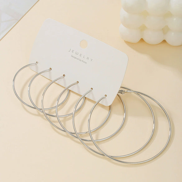 Minimalist Geometric Alloy Hoop Earring Set With Electroplating For Women