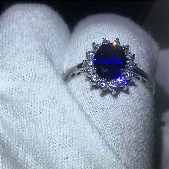 Minimalist Geometric Alloy Ring With Blue Zircon Electroplated Unisex Fashion Jewelry