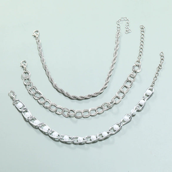Minimalist Geometric Alloy Thick Chain Bracelet Set With Pearls Retro Fashion Statement Link Bracelets