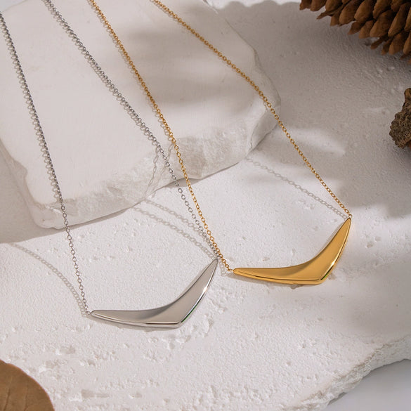 Minimalist Geometric Arc Pendant Necklace For Women Stainless Steel 18K Real Gold Plated With Pvd Furnace Vacuum Plating