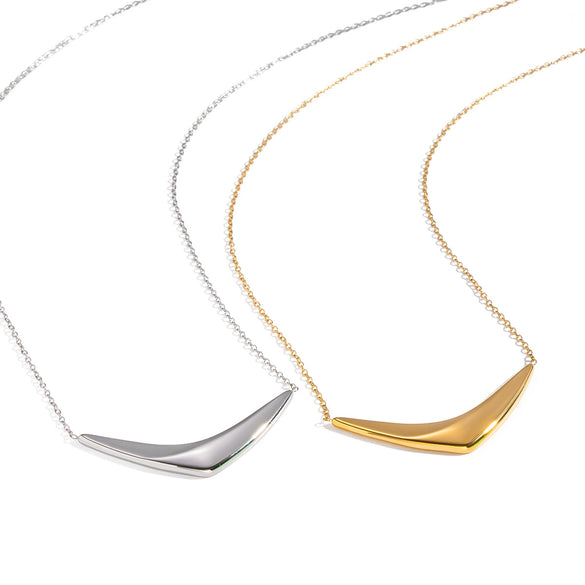 Minimalist Geometric Arc Pendant Necklace For Women Stainless Steel 18K Real Gold Plated With Pvd Furnace Vacuum Plating